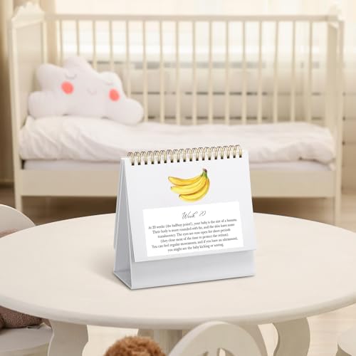 Packaging and dimensions display of the imported Gueevin pregnancy desk calendar gift.