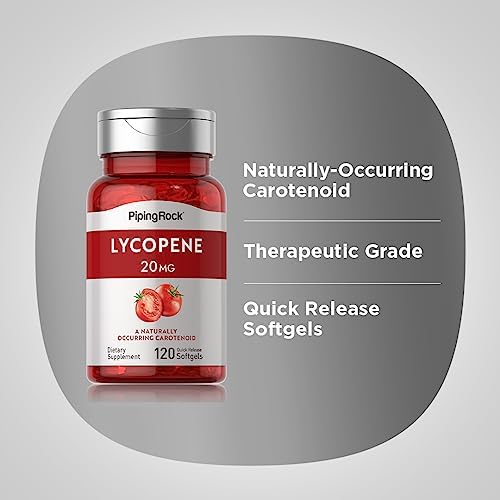 Supplement bottle of Piping Rock Lycopene 20 milligram for prostate and heart health