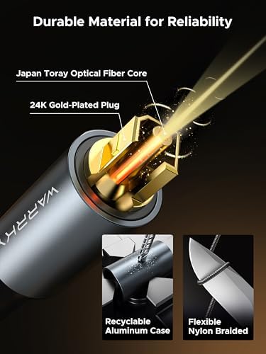 Close up of Warrky optical cable metal alloy housing and plug