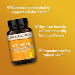 Close up of Dr. Mercola non GMO soy free dietary capsules highlighting the advanced Licaps technology.