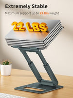 Tounee heavy duty metal desktop stand holding a seventeen inch laptop securely