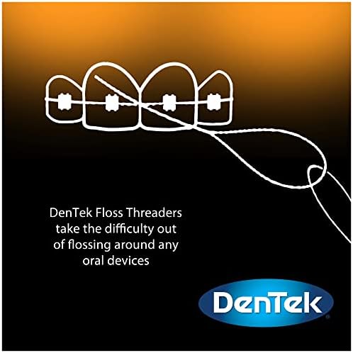 Blue DenTek storage case with floss threaders for travel hygiene.