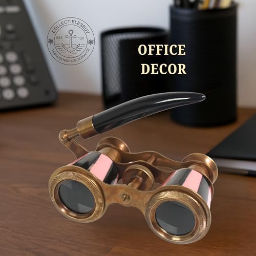 Authentic brass opera binoculars side profile view with optical lenses