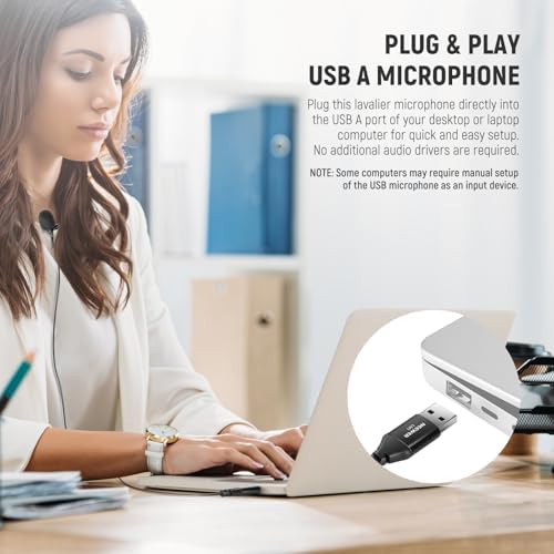 Neewer omnidirectional lavalier microphone showing the full two meter USB Type A cable length.