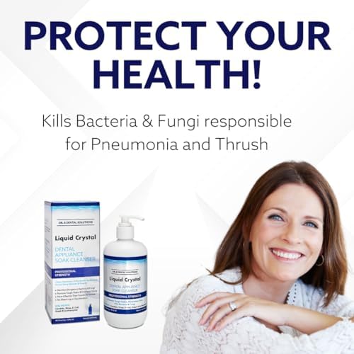 Liquid Crystal Soak Cleanser standing upright next to a clear orthodontic retainer container.