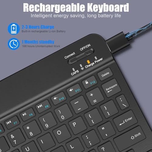 Ultra thin portable wireless tablet keyboard highlighting aluminum alloy back profile