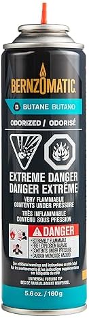 Twelve pack of Bernzomatic 5.6 Ounce butane gas canisters for micro torch refueling.