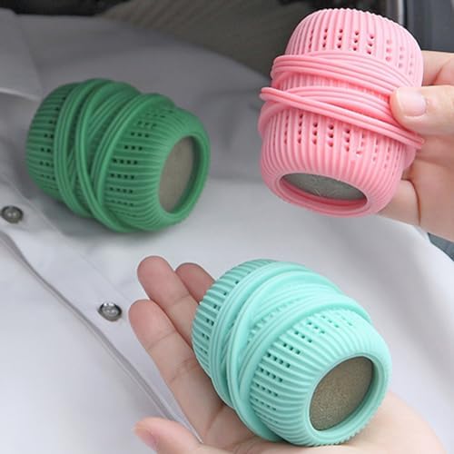 Close up view of the ribbed exterior and sponge core of the cleaning ball