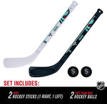 Franklin Sports knee hockey set with official Seattle Kraken logos and team colors for indoor kids play.