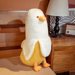 Back view of the unique white banana duck plush toy body shape