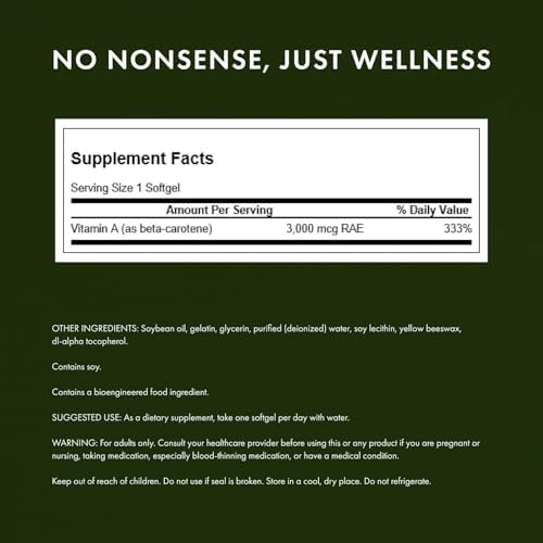 Swanson high potency plant based provitamin A softgels for glowing skin and vision health
