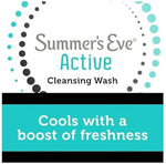 Back of Summer's Eve Active pack showing ingredients and gynecologist-tested certification.