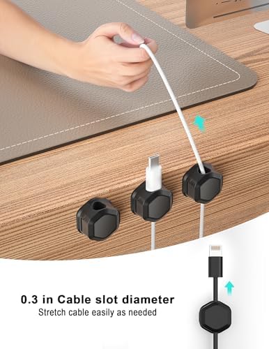 Tinghui cable organizer pack of eight neatly arranged on a clean glass office desk surface.