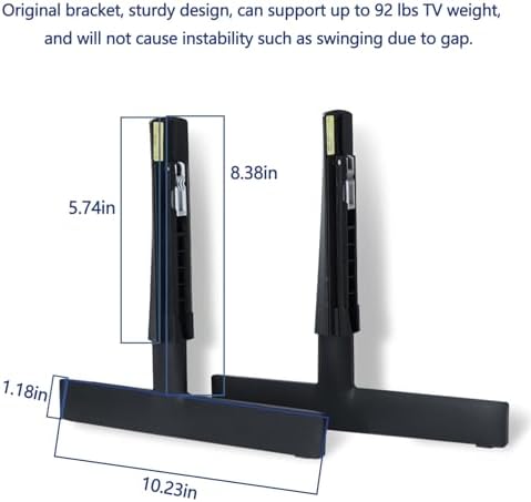 Full presentation kit of the Tjyuze tool-free smart television leg replacement set showing both standalone support structures.