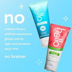 Two tubes of Hello natural kids toothpaste in watermelon and fruit punch flavors.