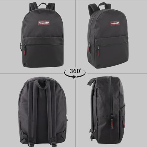 Top angle view highlighting the durable web handle of the Trail Maker black bookbag.