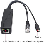 ANVISION 5V PoE Splitter connected with Ethernet cable and power output