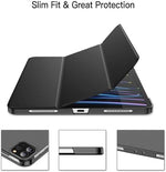 Premium black smart folio case for iPad Pro folded into a typing stand