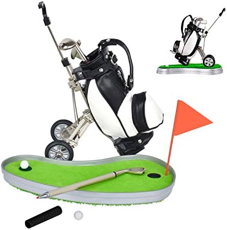 Close up of golf club ballpoint pens in a miniature golf bag