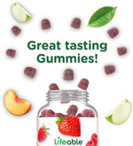 Natural berry flavored vitamin E supplements close up of chewable pectin gummies.