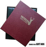 Totocan 600 pockets dark green memory book shown alongside its high grade protective gift box packaging