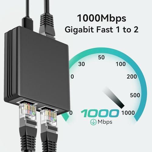 Compact LAN network multiplier showing input and output ports for category six cables.