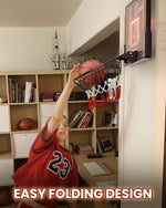 Four mini basketballs and pump included with hoop set