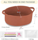 COMSE cotton rope empty gift basket with included cellophane bag and ribbons