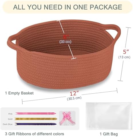 COMSE cotton rope empty gift basket with included cellophane bag and ribbons