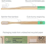 Detailed view of the BPA free bristles on the Rain natural bamboo toddler toothbrush.