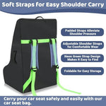 Two luggage tags attached to Sublaga car seat travel bag