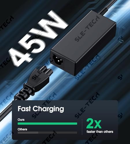 SLE-TECH 45W fast charging power adapter with its detachable global voltage AC cable laid flat.