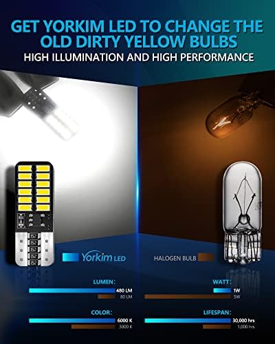 Yorkim license plate LED wedge bulb showing the secure fit mechanism inside a standard automotive socket.