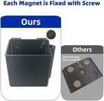 Side angle of the black magnetic truck bed bottle holder mounted securely on a vertical ferrous metal wall.