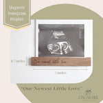 Oscar Bee baby reveal gift wooden photo frame showing natural walnut wood grain details