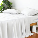 Authentic USA imported Zaizaihome white bedding collection flat sheet packaging presentation.