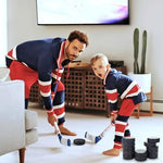 Safe indoor training hockey pucks being used with a mini stick
