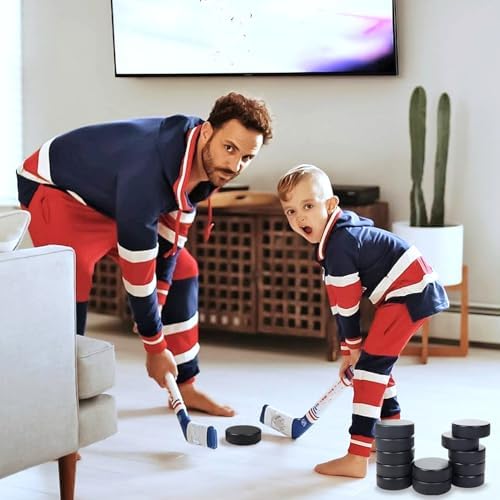 Safe indoor training hockey pucks being used with a mini stick