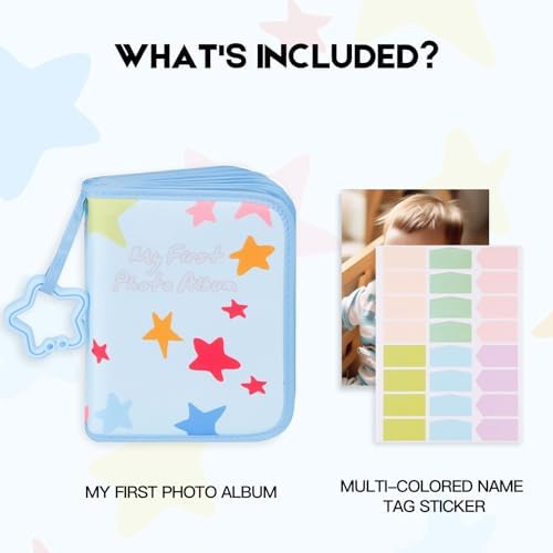 Soft fabric family picture book opened to show clear plastic photo pockets