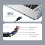 Angled view demonstrating the flexible tangle resistant structure of the black braided cable