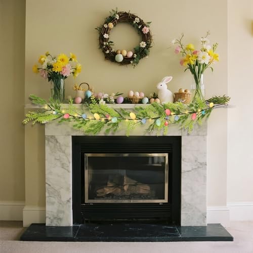 DR.DUDU six feet artificial spring garland showing close up details of pastel eggs