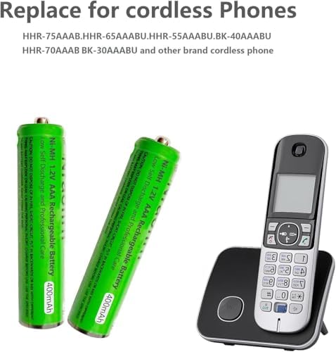 Side view of the Nraonrn AAA battery illustrating compatibility with various cordless phone handset models