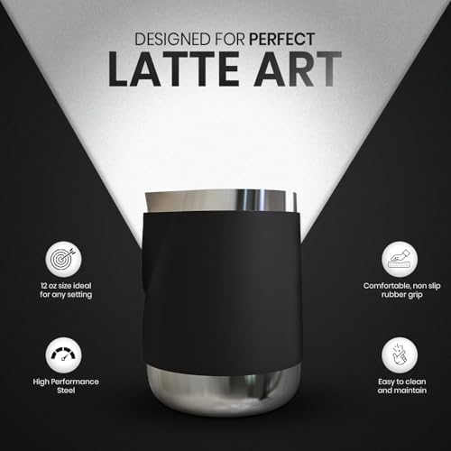 Close up of Rattleware latte art pitcher tapered spout