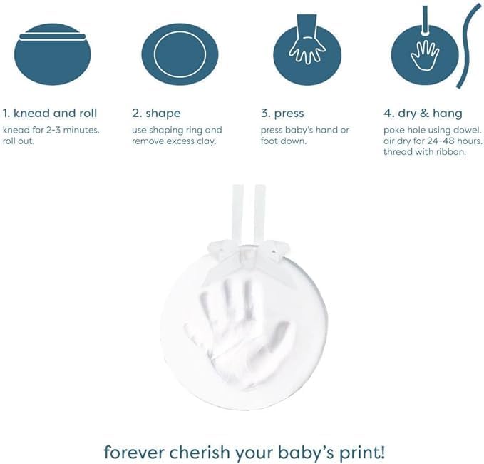 Reece Studio newborn clay impression kit packaging displaying all included tools for holiday crafting.