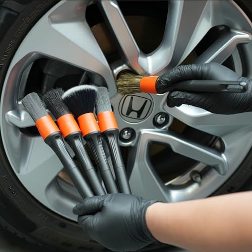 Authentic SPTA scratch free car detailing brush kit packaging with components displayed.