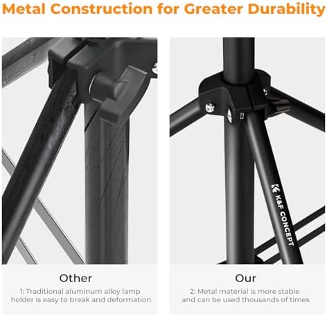 K&F Concept professional video tripod stand holding a studio strobe light and softbox at maximum height.