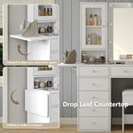 Complete Yanosaku vanity set setup including the white cushioned dressing chair