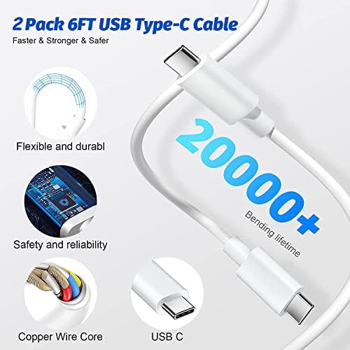 Heavy duty six foot USB C to C syncing cords close up