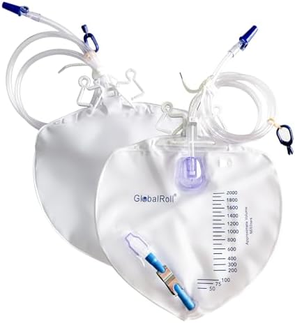 Five pack of GlobalRoll bedside drainage bags for home use
