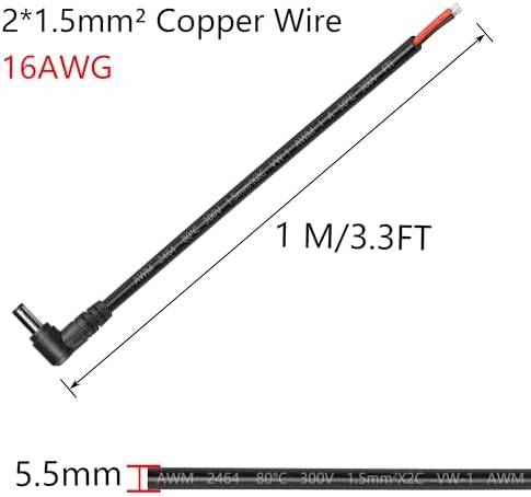 Two pieces of SinLoon DC power repair cables laid out flat showing the 3.3 feet total product length